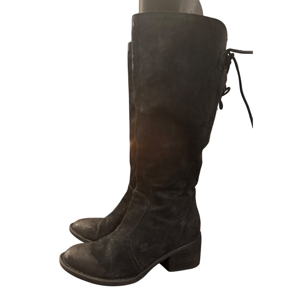 Born Womens Felicia Black Leather Knee-High Boots Wide Calf Size 7M
